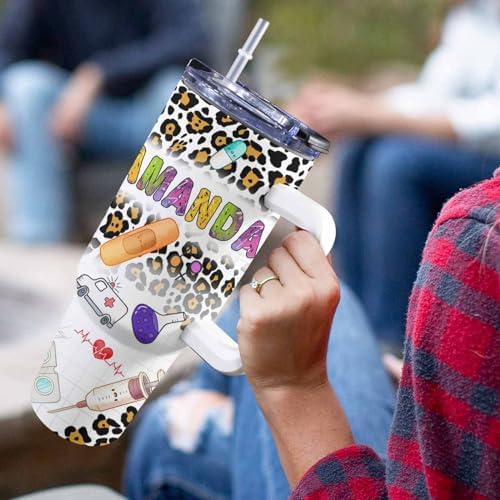 Nurse Gifts for Women Personalized 40oz Nurse Tumbler with Handle and Straw, Personalized Gifts for Nurses, Thank You Nurse Cup Gifts for Nurses Day, Stainless Steel Nurse Water Bottle Insulated Cup - Image 5