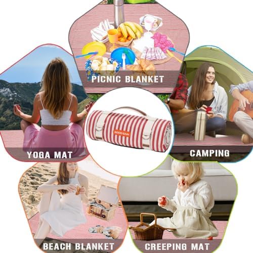G GOOD GAIN Picnic Outdoor Blankets Waterproof Large - Beach Mat Sand Free Foldable with Carry Strap | Portable Camping Blanket | Park Blanket for Grass Park, Hiking, Travel, Concerts, Indoor (Red) - Image 7