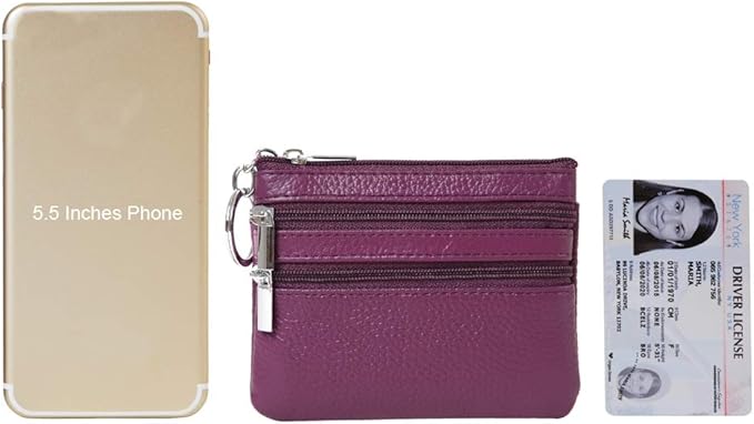 Women's Genuine Leather Coin Purse Mini Pouch Change Wallet with Keychain