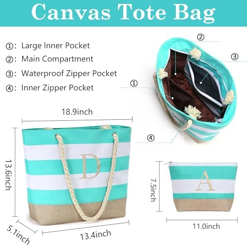 YOOLIFE Beach Bags for Women - Travel Canvas Beach Tote, Pool Waterproof Bag, Travel Essentials, Gifts for Women Birthday - Image 6