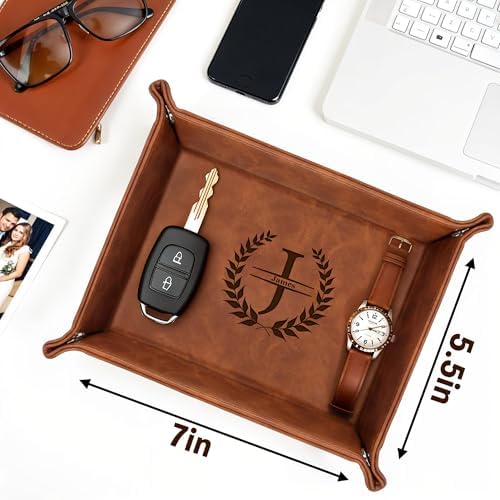 Personalized Engraved Leather Tray for Men with Engraved Name, PU Leather Valet Organizer for Dad, Custom Gift for Him, Custom Catchall Tray for Desk, Office, Accessories Travel Organizer for Men - Image 6