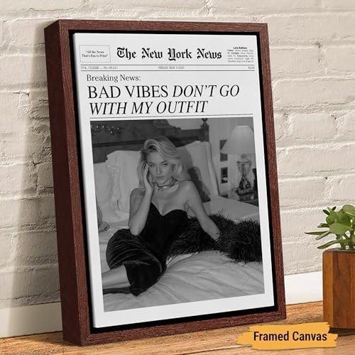 Personalized Trendy Newspaper Poster – “Bad Vibes Don’t Go With My Outfit” Funny Disco Quote Print – Custom Photo Wall Art, Trendy IT Girl Aesthetic, Feminist Statement Gift for Her, Birthday or Home Décor - Image 6