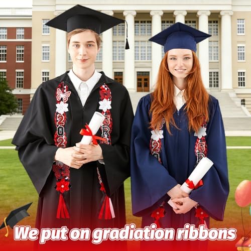 Class of 2026 Graduation Leis,Black&Red Double Ribbon Lei Set,Handmade Butterfly Flower Accessory,Graduation Gift for Her Him - Image 6