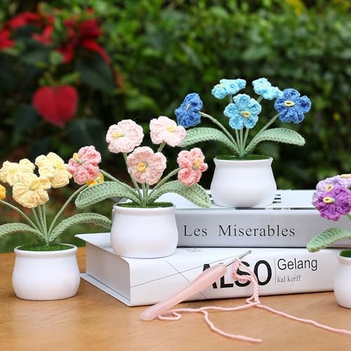 Forget-Me-Not Crochet Flower Potted Plant, Handmade Pink Flower Gift for Mom, Wife, Grandma, Mother’s Day Gift, Cute Desk Decor, Birthday Gift for Women Cute Desk Decor Floral Home Decoration - Image 5