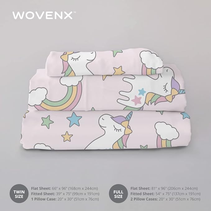 Kids Organic Viscose Derived from Bamboo Sheet Set | Twin or Full Size Fitted Bed Sheets | Oeko-Tex Certified | Cute Toddler Bedding for Girls & Boys Unicorn Full