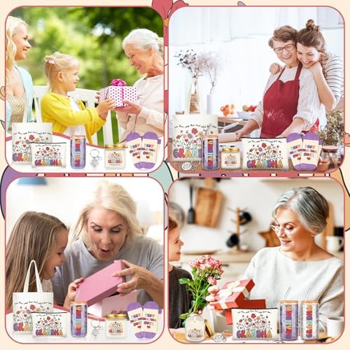 Funnymoom 6 Pcs Grandma Gifts for Women, Best Grandma Birthday Gift from Granddaughter Grandchildren Grand kids, 17 oz Glass Cup Canvas Tote Bag for Birthday - Image 6