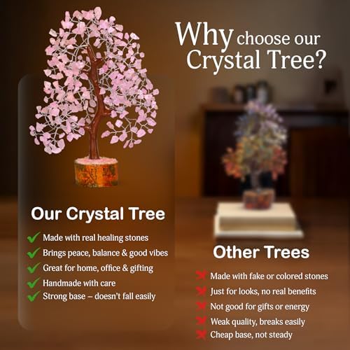 YATSKIA Rose Quartz Crystal Tree of Life | Birthday Gifts for Women | Feng Shui Money Tree | Boho Home Decor | Gifts for Mom | 10 Inch 300 Beads - Image 6