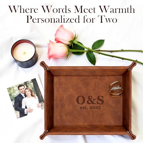 Personalized Engraved Leather Valet Tray with Custom Text, Engraved Gift for Couples – Custom Leather Catchall Organizer for Men & Women Wedding - Image 7