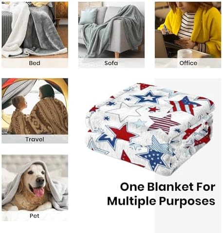 Patriotic Throw Blanket - 4th of July Memorial Day Independence Day American Flag Stars & Stripes Blankets - Red White Blue Plush Flannel USA Throw for Kids Boys Girls Couch Sofa Bed 40x50 Inches - Image 7