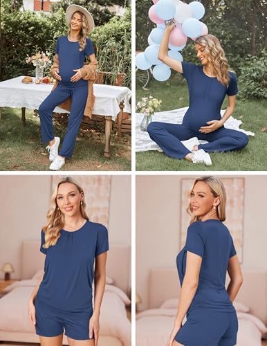 Ekouaer Maternity Nursing Pajamas Set 3 Piece Postpartum Breastfeeding Pjs - Image 6