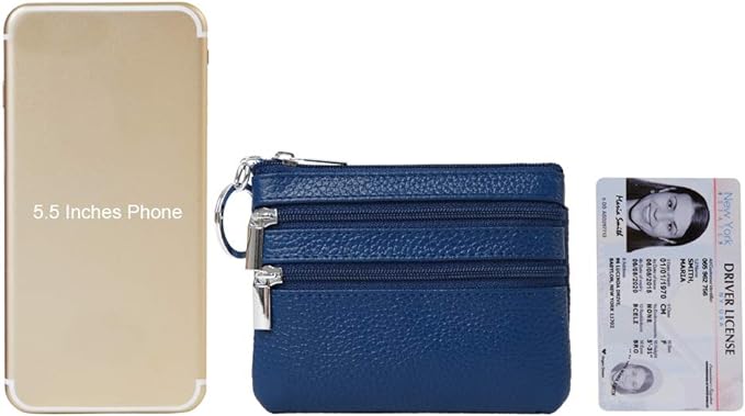 Women's Genuine Leather Coin Purse Mini Pouch Change Wallet with Keychain