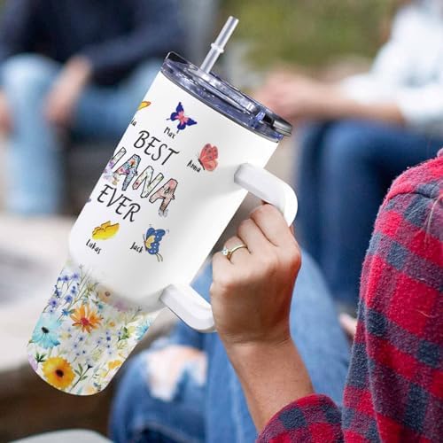 Gifts for Mom from Daughter Son, Personalized Mama Bear Tumbler with Handle and Straw, Custom Mom Coffee Tumbler with Kids Names, Personalized Mothers Day Gift for Women, Her, New Mom, Grandma - Image 5