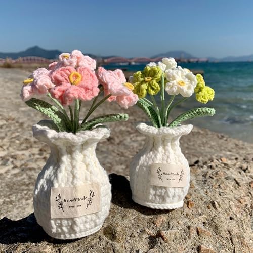 Forget-me-not Crochet Flower Potted Plant Pink - Handmade Desk Decor for Her Girlfriend Wife Mom Friends Sister Graduation Birthday Wedding Anniversary Home Decoration - Image 6