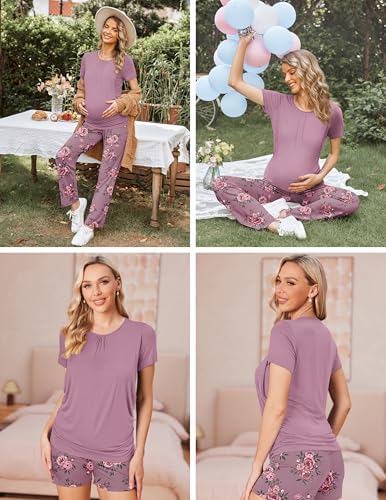 Ekouaer Maternity Nursing Pajamas Set 3 Piece Postpartum Breastfeeding Pjs - Image 6