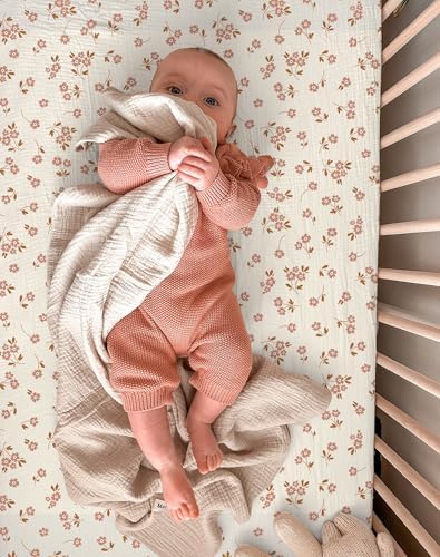 Muslin Bassinet Sheets 2 Pack, 33" x 17", (Floral & Pink) - Image 6