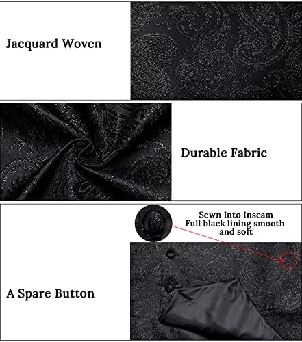 DiBanGu Mens Vest and Tie Set Formal Paisley Waistcoat and Necktie Pocket Square Cufflinks Silk Suit Vest for Tuxedo Wedding - Image 5