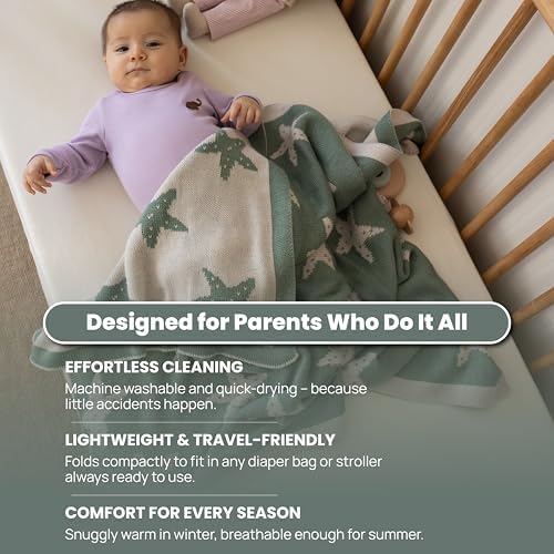 Baby Blanket 30x40 in, Green – Soft Reversible Knit with Gift Bow, Oeko-Tex Certified, Breathable Swaddle & Receiving Blanket for Newborns, Crib & Stroller - Image 6