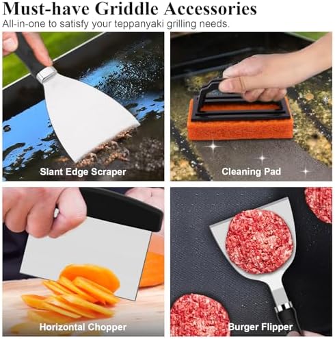 Grilliance 27pcs Griddle Accessories Kit for Blackstone, Professional Hibachi Flat Top Grill Tools, Enlarged Spatula Gift Set with Basting Cover,Burger Press Patty Maker for Outdoor BBQ Teppanyaki - Image 6