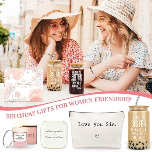 Sister Gifts from Sisters Birthday Gifts for Sisters Adult Best Sister Ever Gift Ideas for Women Cool Presents Set with Funny Glass Cup, Unique Makeup Bag, Scented Candle, Bracelet, Jewelry Tray - Image 7