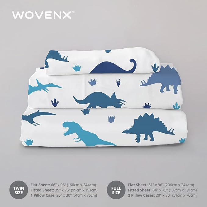 Kids Organic Viscose Derived from Bamboo Sheet Set | Twin or Full Size Fitted Bed Sheets | Oeko-Tex Certified | Cute Toddler Bedding for Girls & Boys Dino Full