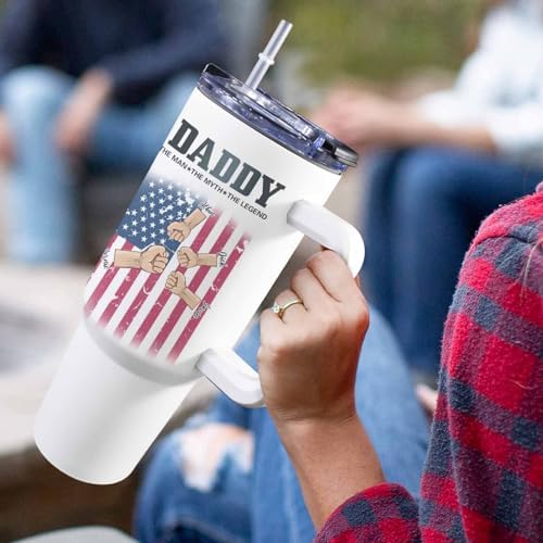 Dad Gifts for Dad from Daughter Son Best Dad Ever Tumbler with Handle and Straw 40oz, Personalized Dad Tumbler with Kids Names, Custom Coffee Tumbler for Dad Birthday Christmas Fathers Day Cup Gift - Image 5