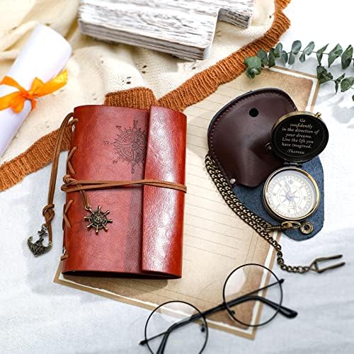 Kanayu 2 Pcs Compass Graduation Gift Compass with Stamped Leather Case and Leather Journal Notebook High School College Graduation Gifts for Him - Image 7