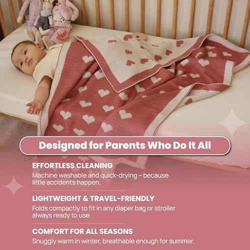 Baby Blanket 30x40 in, Antique Rose – Soft Reversible Knit with Gift Bow, Oeko-Tex Certified, Breathable Swaddle & Receiving Blanket for Newborns, Crib & Stroller - Image 6