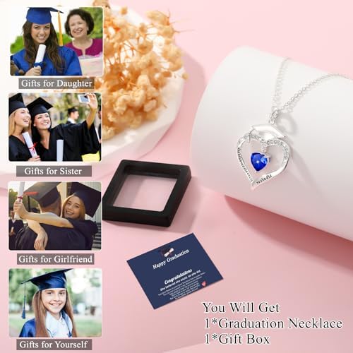 Fervia Graduation Gifts Birthstone CZ Heart Graduation Cap Necklace Gifts - Image 6