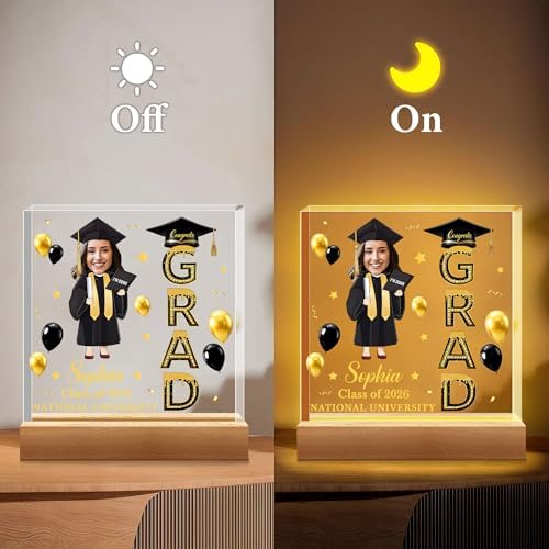 Hyturtle Personalized Graduation Night Light - Custom Night Light with Picture - Graduation Plaque Inspirational College Grad Gifts for Daughter from Mom - Senior 2026 Graduation Gifts Her Him - Image 6