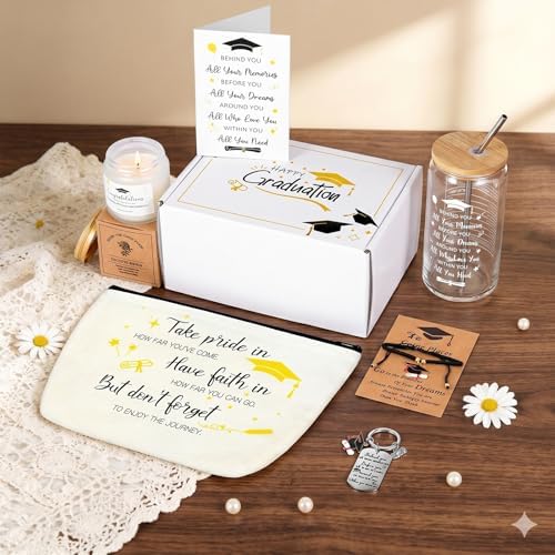 Graduation Gifts for Women Her 2026, Graduation Gift Box Set, College High School Graduation Present College Master Doctor Include 16OZ Glass Cup & Handheld Sail Bag & Bracelet (White) - Image 7