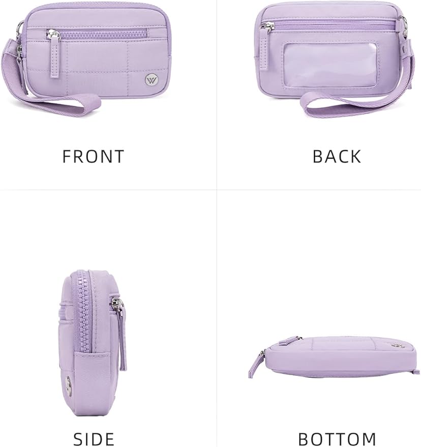WESTBRONCO Wristlet Wallets for Women Nylon Quilted RFID Wallet with 3 Zipper Purse for Travel