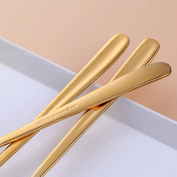 Buyer Star Long Handle Iced Tea Spoons, 8 inch 18/10 Heavy Duty Coffee Spoon Sets for Mixing, Cocktail Stirring, Tea, Coffee, Milkshake, Cold Drink (Gradient Gold)