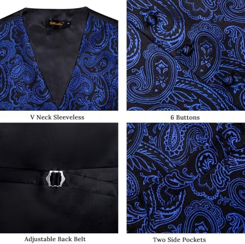 DiBanGu Mens Vest and Tie Set Formal Paisley Waistcoat and Necktie Pocket Square Cufflinks Silk Suit Vest for Tuxedo Wedding - Image 7