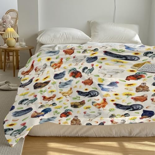 Chickens Blanket Gift for Men Women, Chickens Watercolor Throw Blanket for Hen Chicken and Rooster Lovers Soft Lightweight 60"x80" for Adults/Queen for Sofa,Bed and Living Room - Image 7