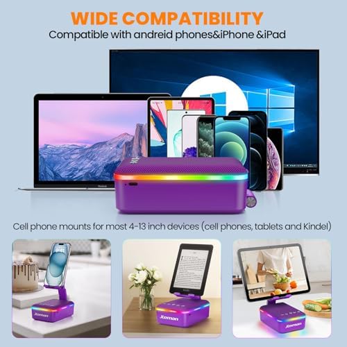 JTEMAN Gifts for Men Women,Cell Phone Stand with Bluetooth Speaker,LED Light,and Lanyard,Cool Tech Gadgets,Unique Birthday Gifts for Men Husband Mom Dad-Purple - Image 7