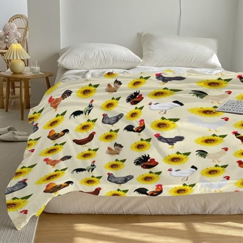 Chickens Blanket Gift for Men Women, Chickens Sunflowers Throw Blanket for Hen Chicken and Rooster Lovers Soft Lightweight 60"x80" for Adults/Queen for Sofa,Bed and Living Room - Image 7