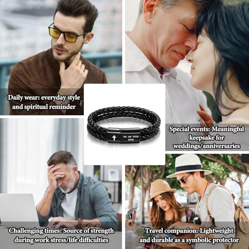Christian Bracelet for Men, Bible Verse Leather Cross Gift for Men - Image 6