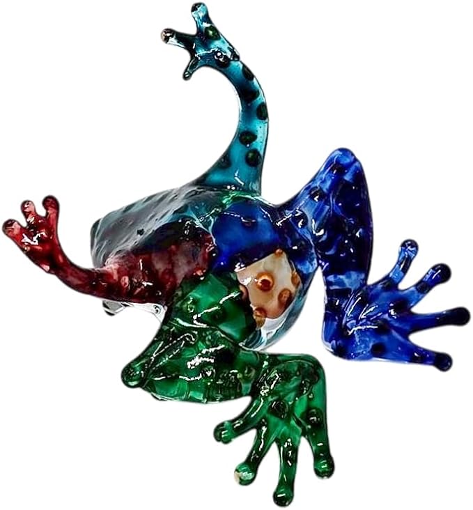 WitnyStore 2¼" Blue Gold Green Red Frog Artistic Blown Glass Figurine Premium Hand-Blown Statue Tabletop Decoration Unique Collectible for Adult Collectors Handcrafted Elegant Home Room Decor