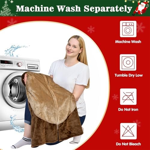 Waitu Bear Wearable Blanket Hoodie Funny Halloween Costumes Birthday Gifts for Women Men Boys Girls, Bear Hooded Blanket Flannel Zipper Hoodie Blanket Cute Gifts for Teens (Kid, Brown) - Image 6