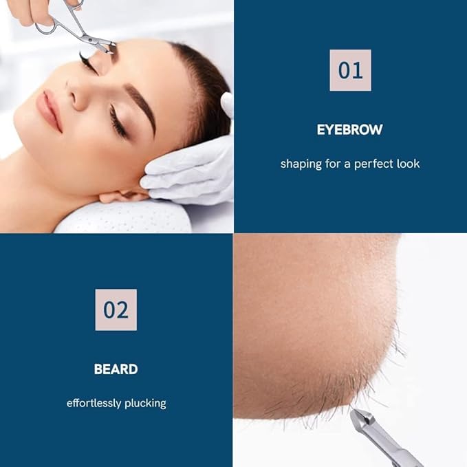 2pcs Stainless Steel Eyebrow Tweezers for Women Handle Shaped Angled Tweezers Flat Tip Hair Plucker for Eyebrow Trimming and Shaping, Face Hair Tools for Women