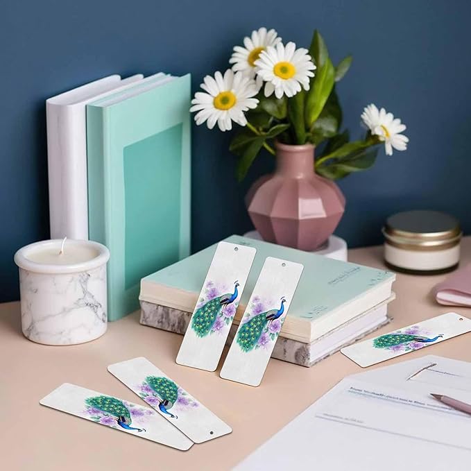 Peacock Bookmarks 5 Pcs Beautiful Pretty Bird Wooden Bookmark with Tassels for Reading Book Lovers Gift Office School Readers Teacher