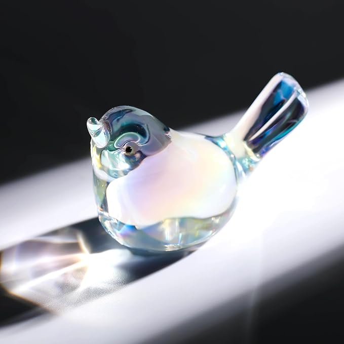 Ornalrist Crystal Clear Birds Figurines Home Decor, Glass Art Birds Collectible Figurines Paperweights Crystal Decor Gifts for Women Mom Friends (Clear)