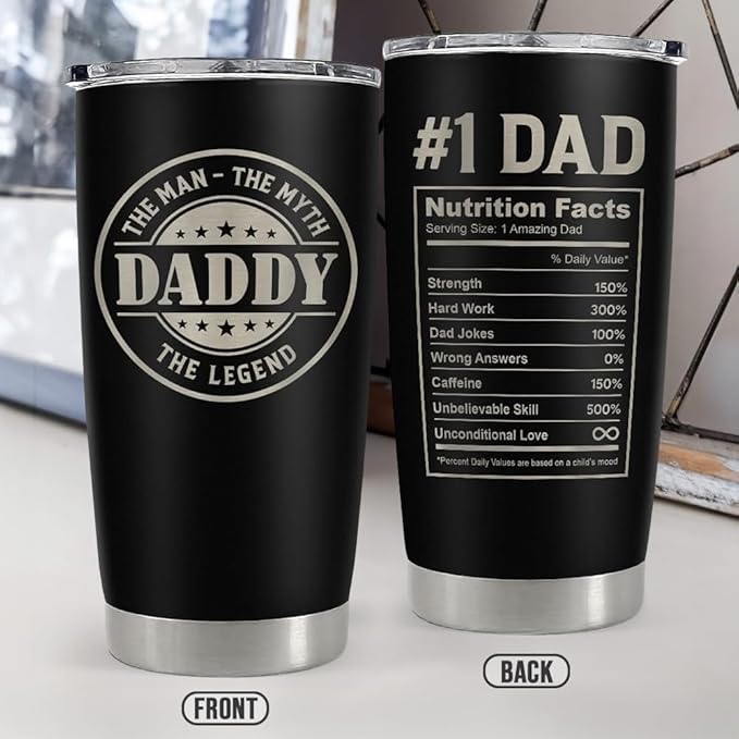 SANDJEST Daddy The Man The Myth The Legend Tumbler with Lid - 20oz Insulated Stainless Steel Mug - Coffee Mug for Sport Office Travel