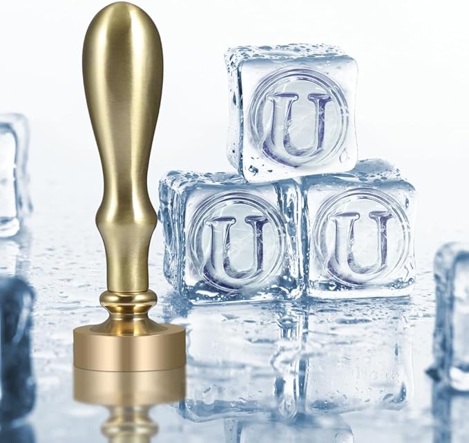 Ice Cube Stamp for Cocktails Ice Stamp Brass Head with Handle, Ice Branding Stamp for Ice Cubes Cocktail Whiskey Drinks Party Wedding Making DIY Crafting (Letter U)