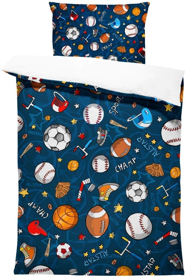 Sports Comforter Sets Bed in A Bag Queen Size,3D Soccer Basketball Baseball Football Theme Quilt Set for Kids Boys Children Fans Bedding Decorative