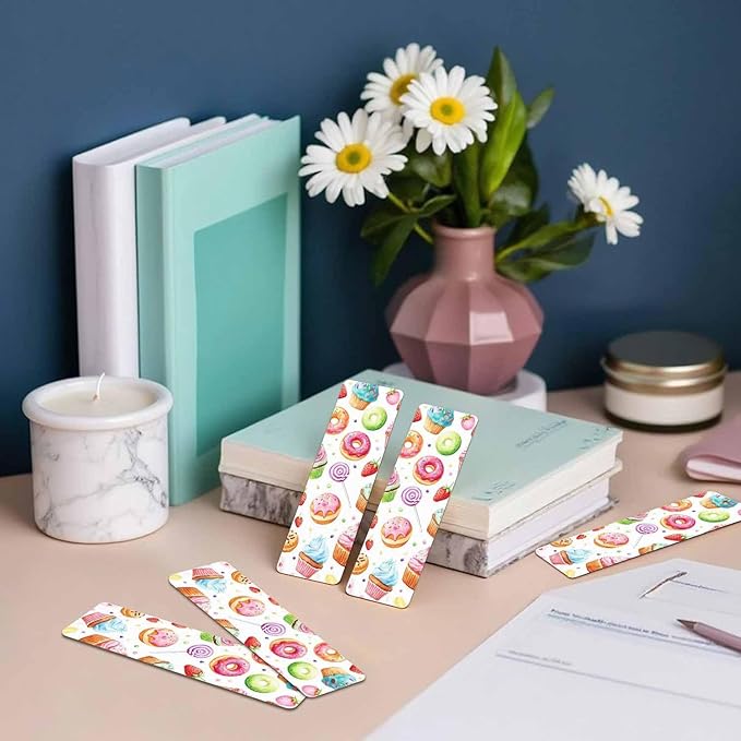 Donuts Bookmarks 5 Pcs Cupcakes Lollipop Strawberry Blueberry Wooden Bookmark with Tassels for Reading Book Lovers Gift Office School Readers Teacher