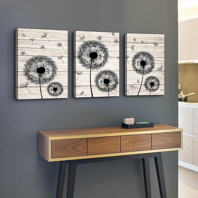 Wall Decor For Living Room Canvas Wall Art For Bedroom Fashion Wall Decorations For Kitchen Abstract Paintings Office Canvas Art Black Dandelion Flowers Hang Pictures Artwork Home Decoration 3 Pieces