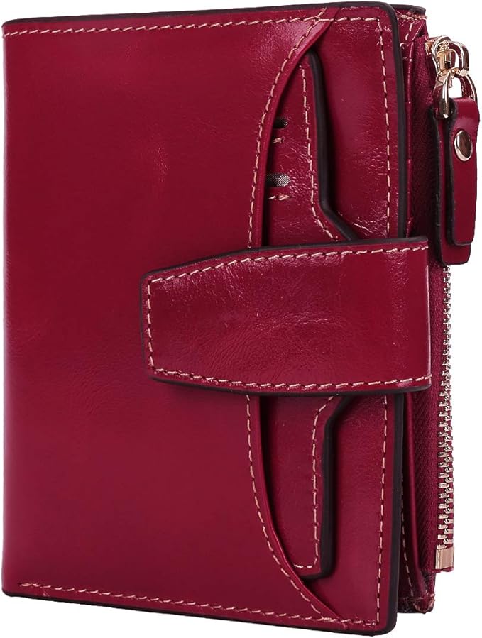 AINIMOER Women's RFID Blocking Leather Small Compact Bi-fold Zipper Pocket Wallet Card Case Purse with id Window