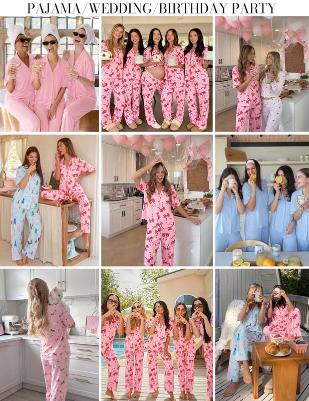 Ekouaer Women Pajamas Set Button Down Sleepwear Short Sleeve Pjs Long Pants - Image 5
