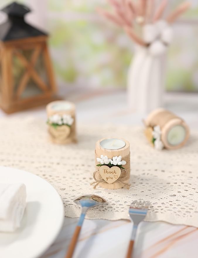50 Piece Wooden Tealight Candle Holder Set for Wedding Party Guest Favors, Engagement Gift, Guest Return Favors, Bridal Shower Favors for Guests, Baby Shower Guest Favors.(Light Brown)